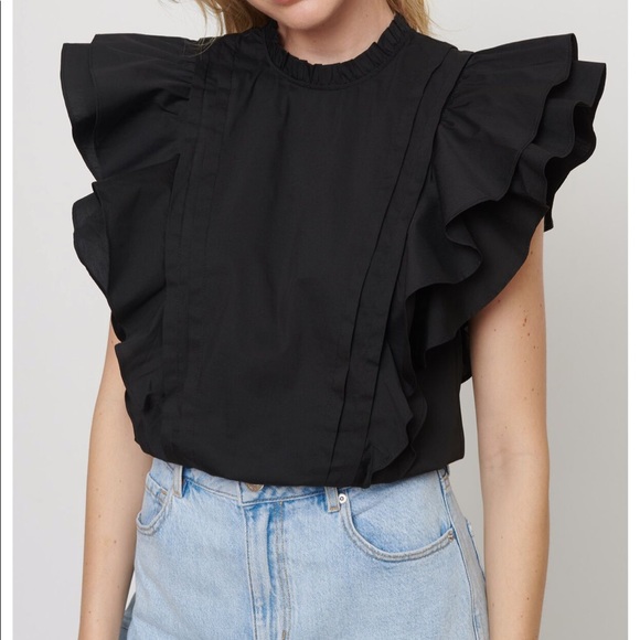 DYNAMITE Frill Poplin Black Top NWT - Picture 15 of 15